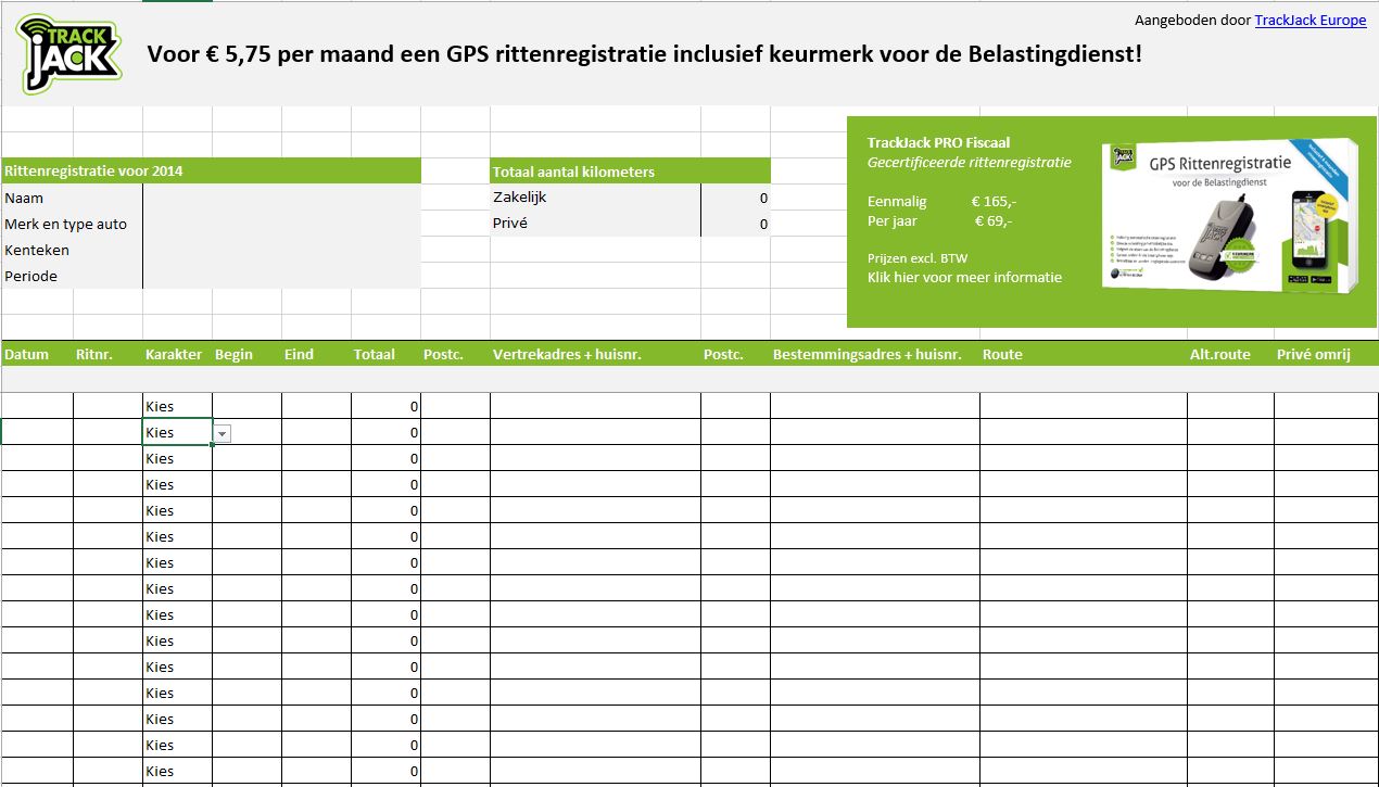 Kilometerregistratie Excel Formulier Gratis Downloaden