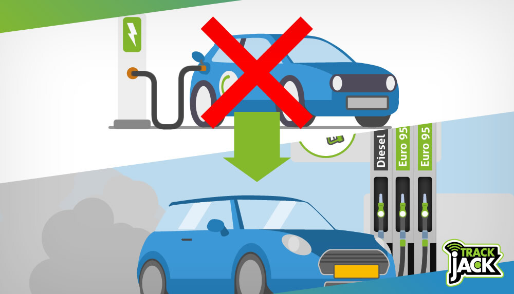 Elektrische auto op laadpaal met twijfelende bestuurder – overstap naar benzine