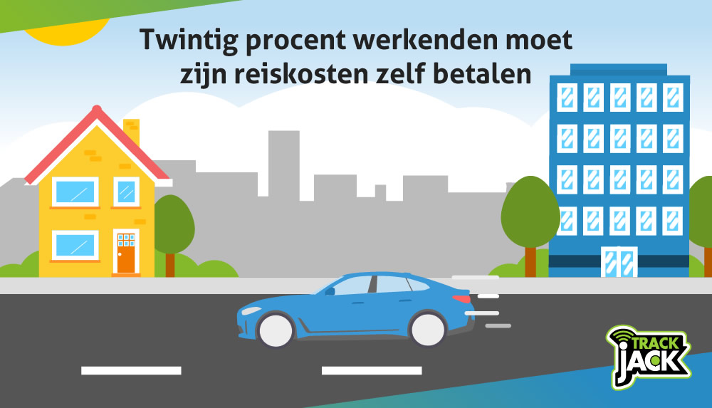 Werknemer in de auto tijdens de spits, onderweg naar werk met hoge reiskosten