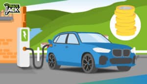 Elektrische auto wordt opgeladen bij buitenlandse laadpaal op vakantie