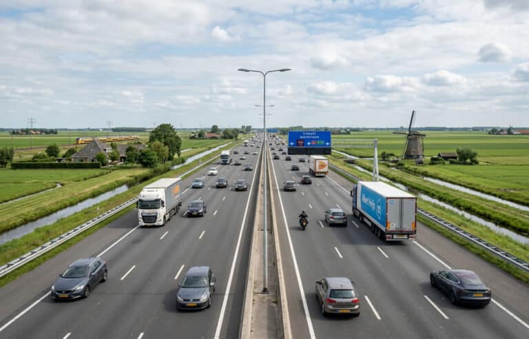Drukke snelweg met rijdende auto’s tijdens woon-werkverkeer en stijgende reiskosten