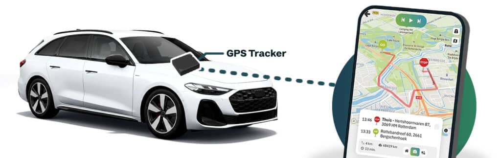 GPS tracker in de auto, met de route in de TrackJack app