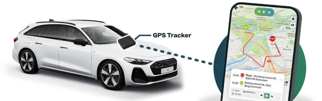 GPS tracker in de auto, met de route in de TrackJack app