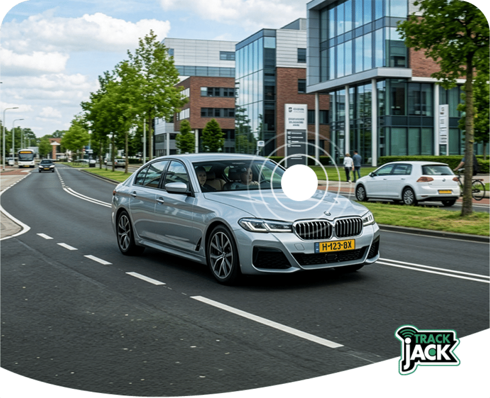 Zakelijke auto onderweg, de rit wordt automatisch geregistreerd