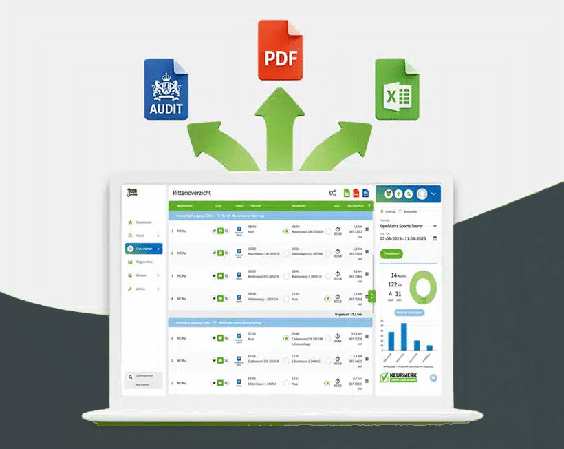 Het TrackJack-portaal met export naar auditfile, PDF en Excel. Ga naar Open de XAR-auditviewer